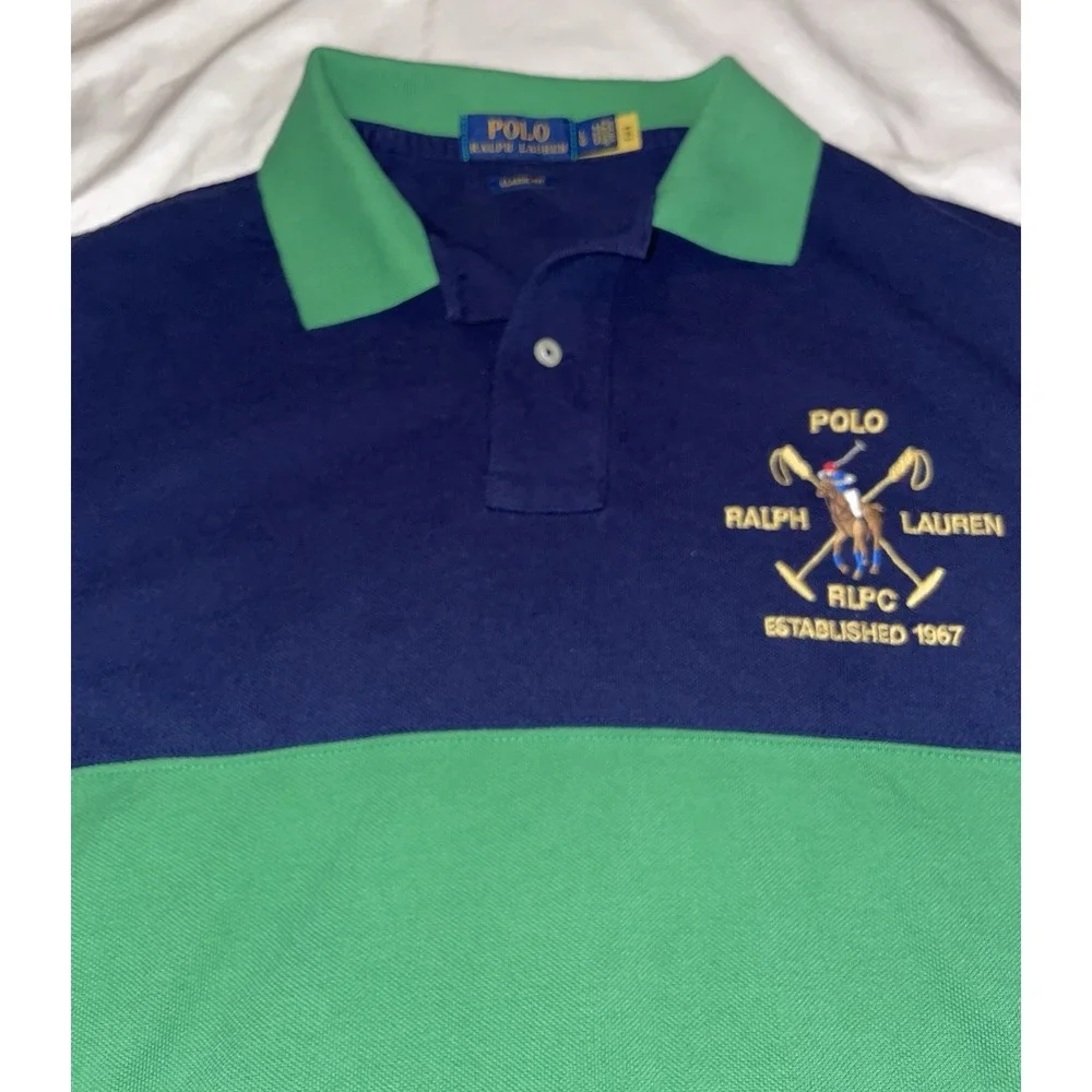 Polo Ralph Lauren Mens L Big Pony Crest Short Sleeve Classic Fit Polo Shirt Navy